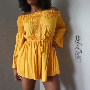 PAPER HEART Boho Romper Mustard Yellow